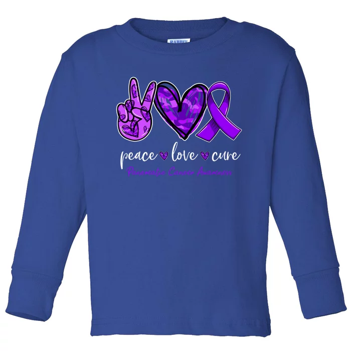 Peace Love Cure Purple Ribbon Pancreatic Cancer Awareness Gift Toddler Long Sleeve Shirt