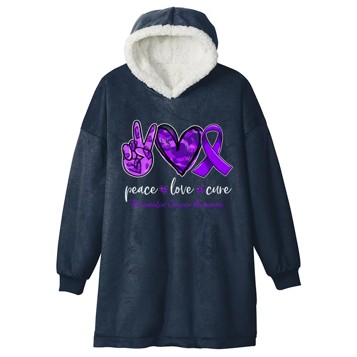 Peace Love Cure Purple Ribbon Pancreatic Cancer Awareness Gift Hooded Wearable Blanket