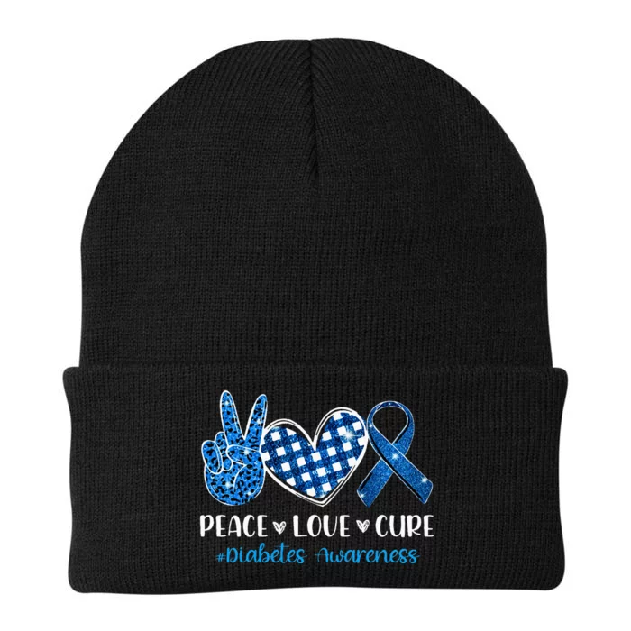 peace love cure grey blue ribbon diabetes awareness Knit Cap Winter Beanie