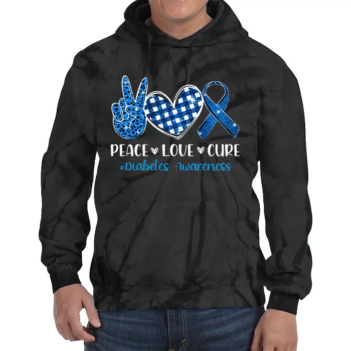 peace love cure grey blue ribbon diabetes awareness Tie Dye Hoodie