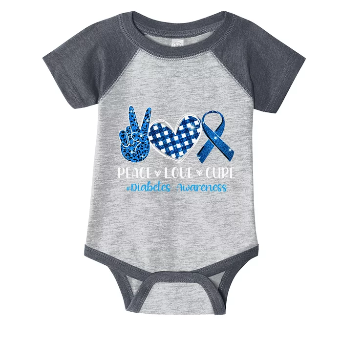 peace love cure grey blue ribbon diabetes awareness Infant Baby Jersey Bodysuit