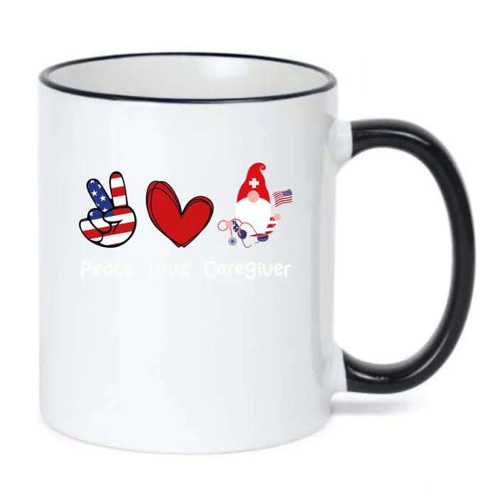 Peace Love Caregiver Life Patriotic Nurse 4th Of July Gnome Funny Gift Black Color Changing Mug