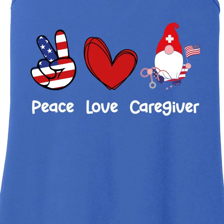 Peace Love Caregiver Life Patriotic Nurse 4th Of July Gnome Funny Gift Ladies Essential Tank