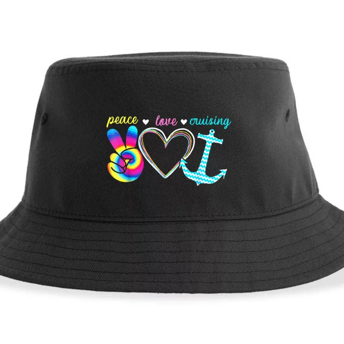 Peace Love Cruising Ship Hippie Floating Ocean Beach Lover Sustainable Bucket Hat