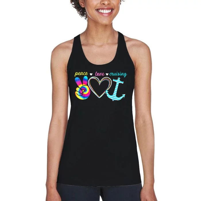 Peace Love Cruising Ship Hippie Floating Ocean Beach Lover Women's Racerback Tank