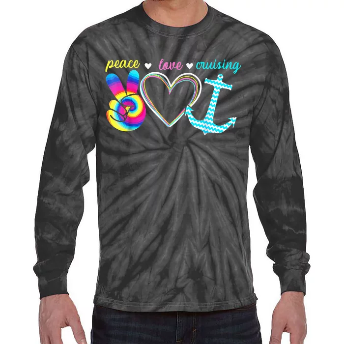 Peace Love Cruising Ship Hippie Floating Ocean Beach Lover Tie-Dye Long Sleeve Shirt