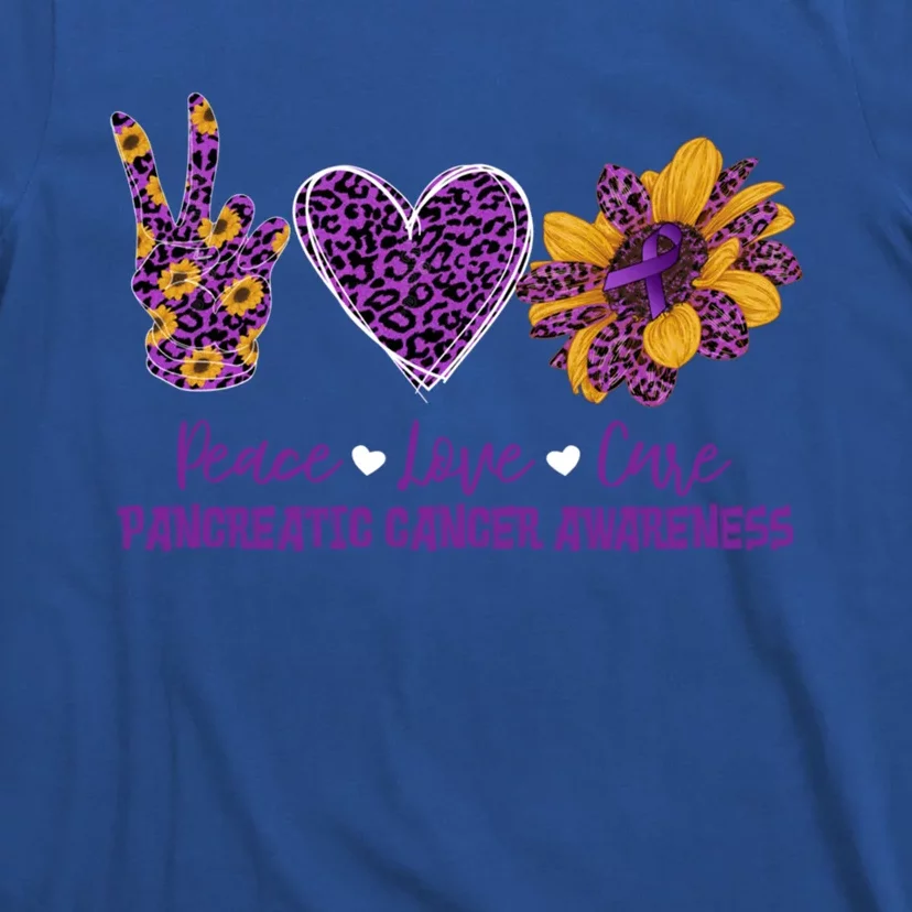 Peace Love Cure Sunflower Pancreatic Cancer Awareness Funny Gift T-Shirt