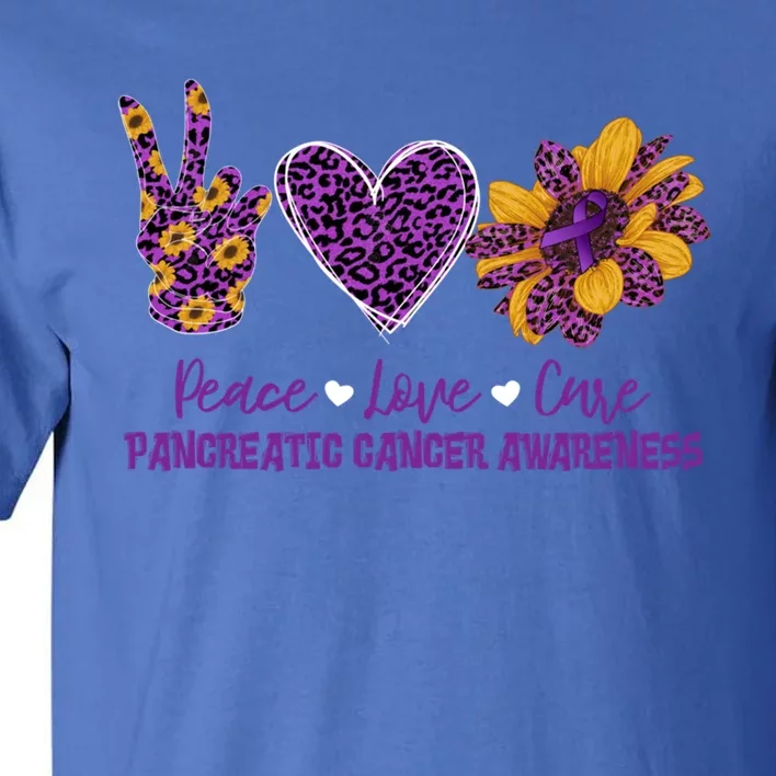 Peace Love Cure Sunflower Pancreatic Cancer Awareness Funny Gift Tall T-Shirt