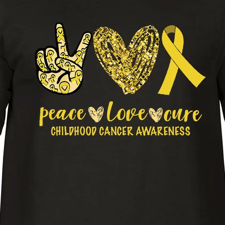 Peace Love Cure Ribbon Childhood Cancer Awareness Comfort Colors T-Shirt