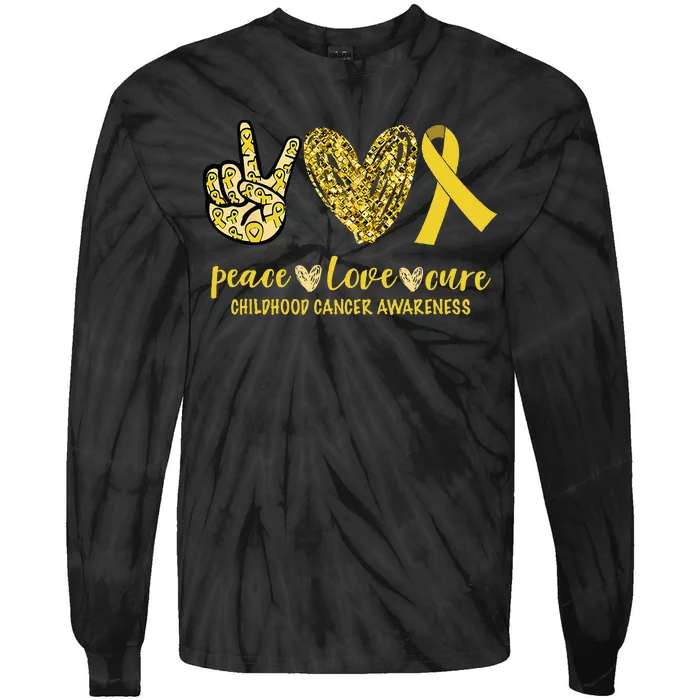 Peace Love Cure Ribbon Childhood Cancer Awareness Tie-Dye Long Sleeve Shirt