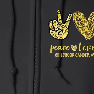 Peace Love Cure Ribbon Childhood Cancer Awareness Full Zip Hoodie