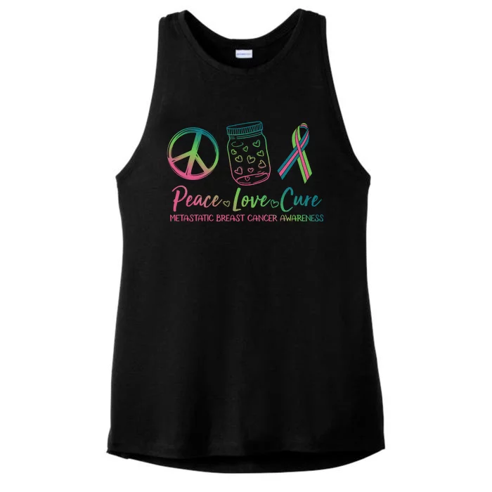 Peace Love Cure Metastatic Breast Cancer Awareness Ladies Tri-Blend Wicking Tank