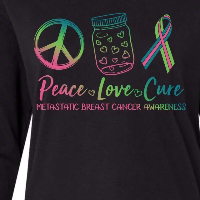 Peace Love Cure Metastatic Breast Cancer Awareness Womens Cotton Relaxed Long Sleeve T-Shirt