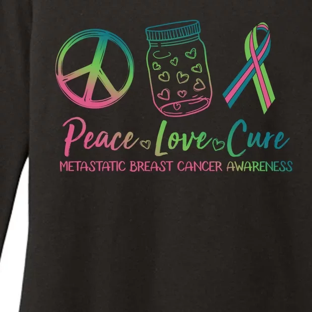 Peace Love Cure Metastatic Breast Cancer Awareness Womens CVC Long Sleeve Shirt