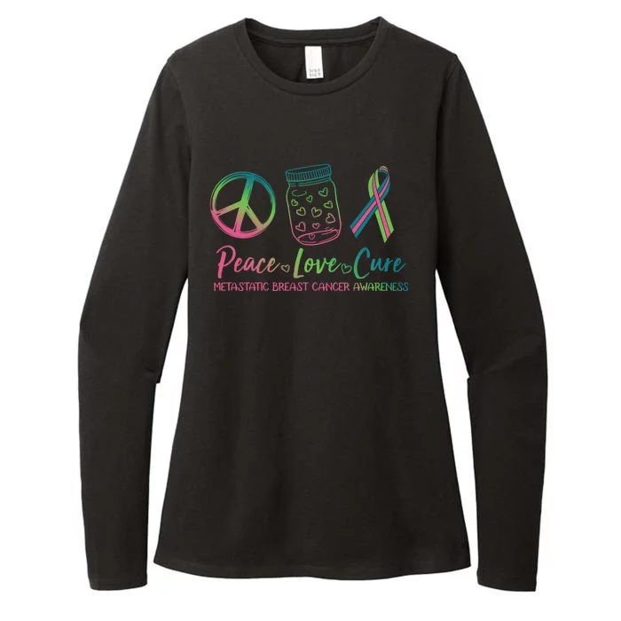 Peace Love Cure Metastatic Breast Cancer Awareness Womens CVC Long Sleeve Shirt