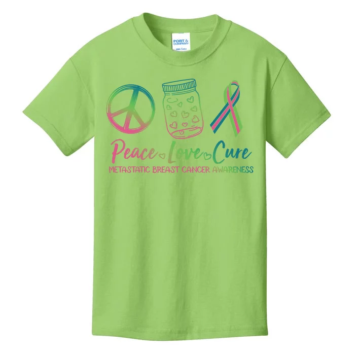 Peace Love Cure Metastatic Breast Cancer Awareness Kids T-Shirt