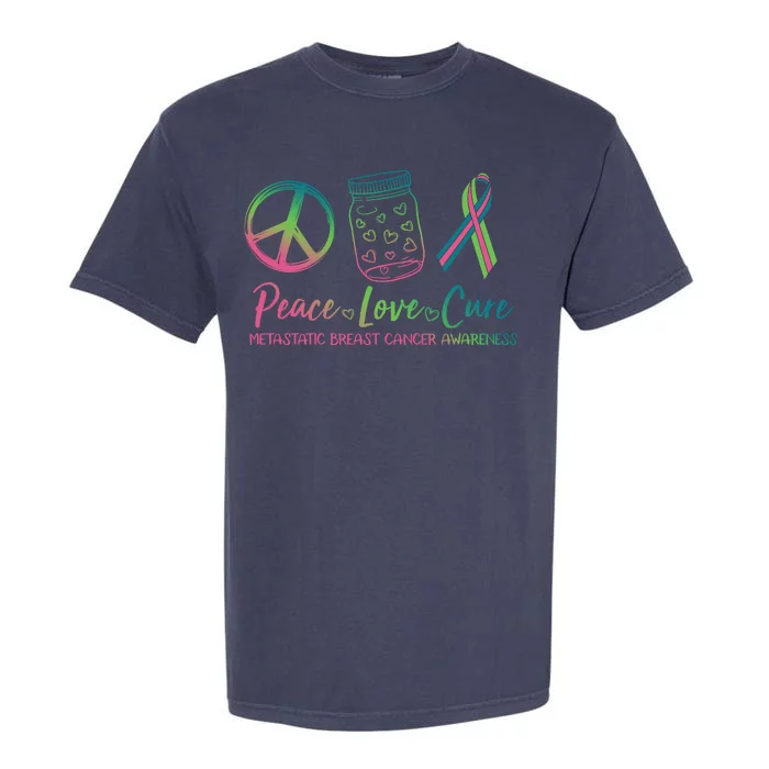 Peace Love Cure Metastatic Breast Cancer Awareness Garment-Dyed Heavyweight T-Shirt