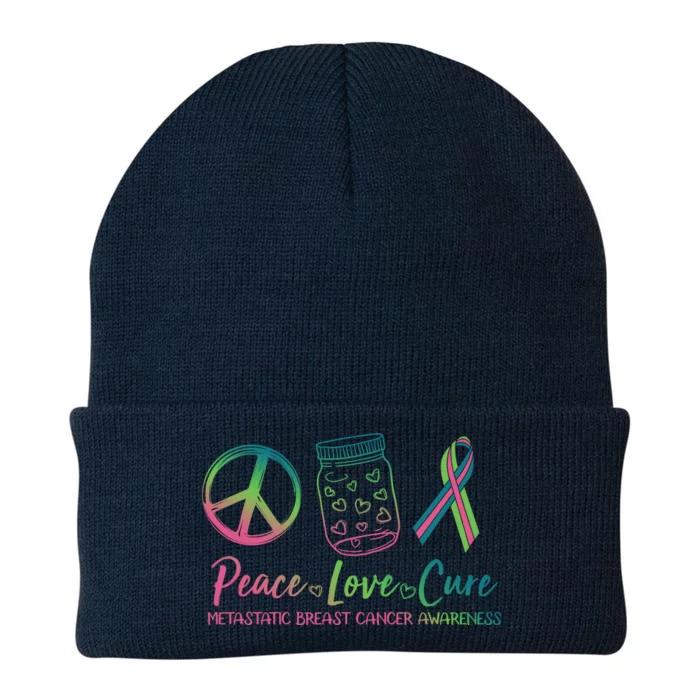 Peace Love Cure Metastatic Breast Cancer Awareness Knit Cap Winter Beanie