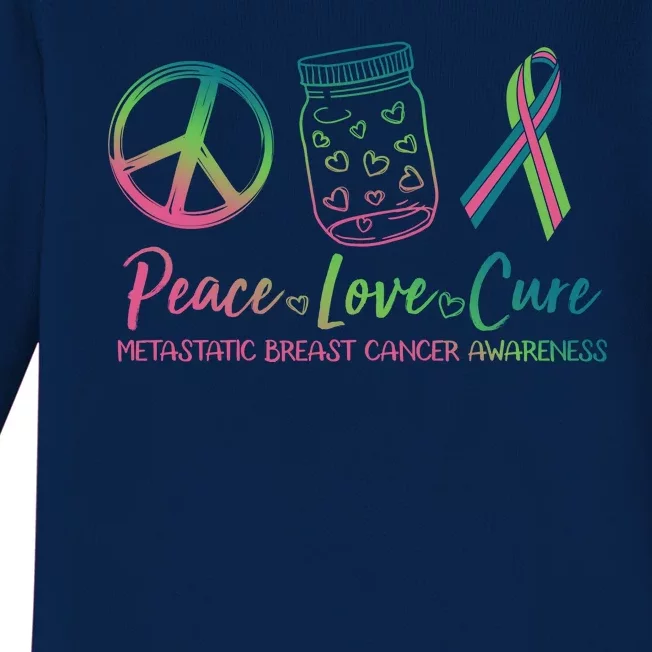 Peace Love Cure Metastatic Breast Cancer Awareness Baby Long Sleeve Bodysuit