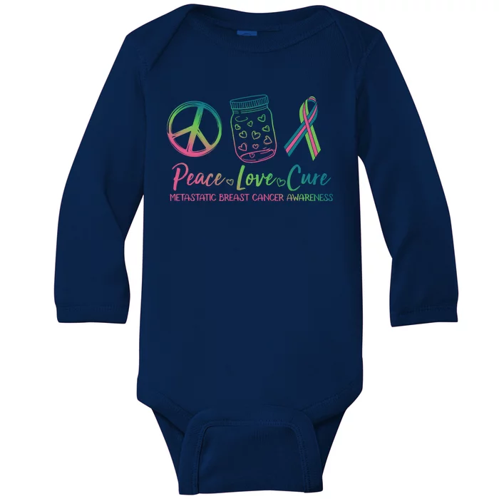 Peace Love Cure Metastatic Breast Cancer Awareness Baby Long Sleeve Bodysuit