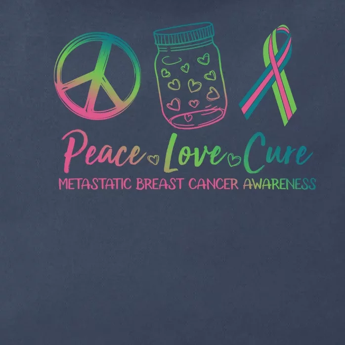 Peace Love Cure Metastatic Breast Cancer Awareness Zip Tote Bag