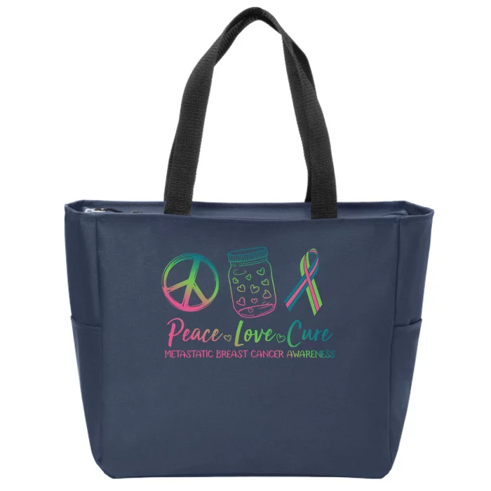 Peace Love Cure Metastatic Breast Cancer Awareness Zip Tote Bag