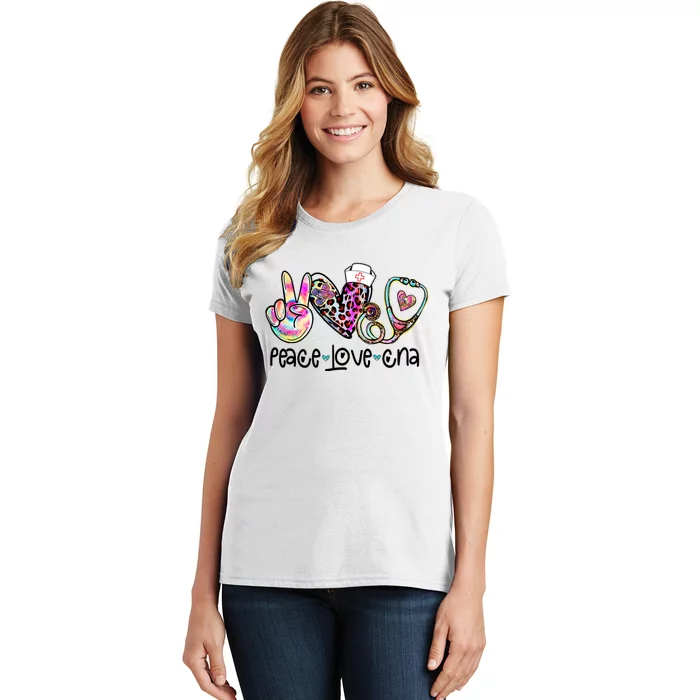 Peace Love Cna Leopard Heart Stethoscope Nursing Nurse Life Women's T-Shirt