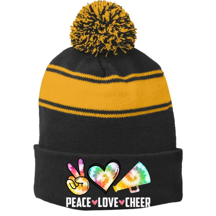 Peace Love Cheer Cheerleading Tie Dye Cheerleader Gift Stripe Pom Pom Beanie