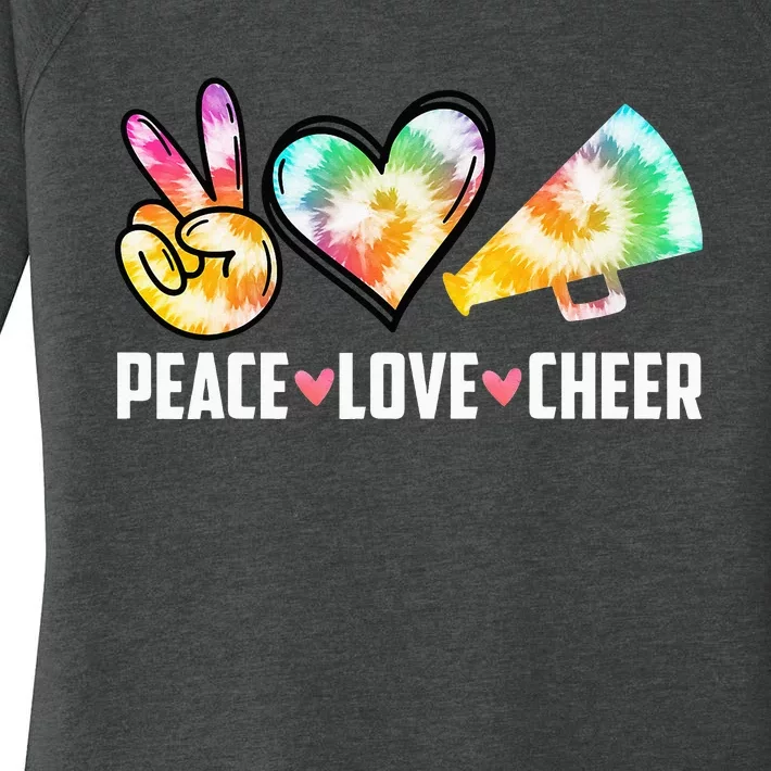 Peace Love Cheer Cheerleading Tie Dye Cheerleader Gift Women's Perfect Tri Tunic Long Sleeve Shirt