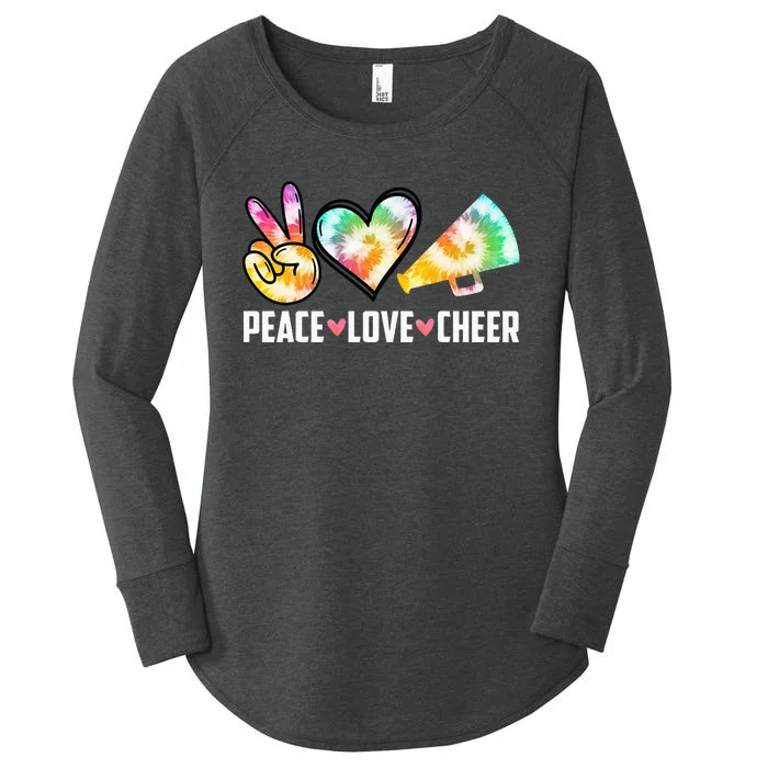 Peace Love Cheer Cheerleading Tie Dye Cheerleader Gift Women's Perfect Tri Tunic Long Sleeve Shirt