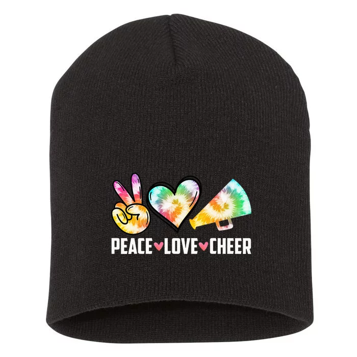 Peace Love Cheer Cheerleading Tie Dye Cheerleader Gift Short Acrylic Beanie