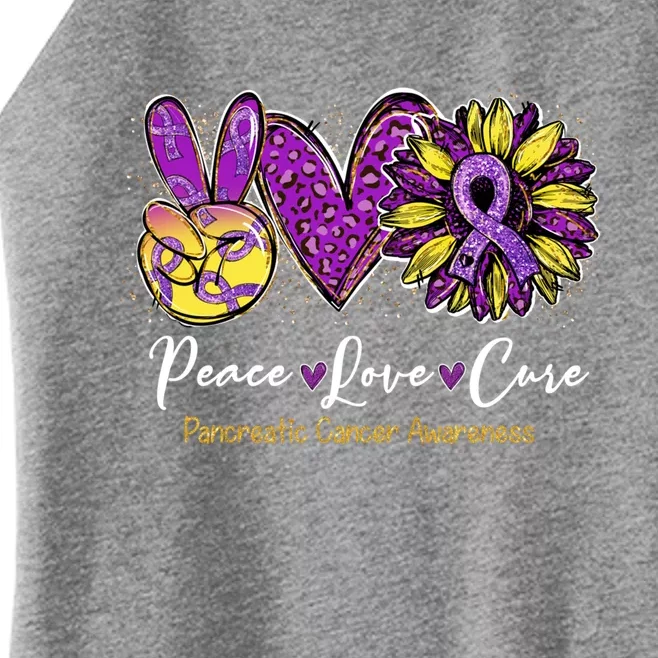 Peace Love Cure Sunflower Pancreatic Cancer Awareness Gift Women’s Perfect Tri Rocker Tank