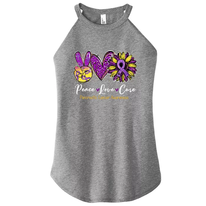 Peace Love Cure Sunflower Pancreatic Cancer Awareness Gift Women’s Perfect Tri Rocker Tank