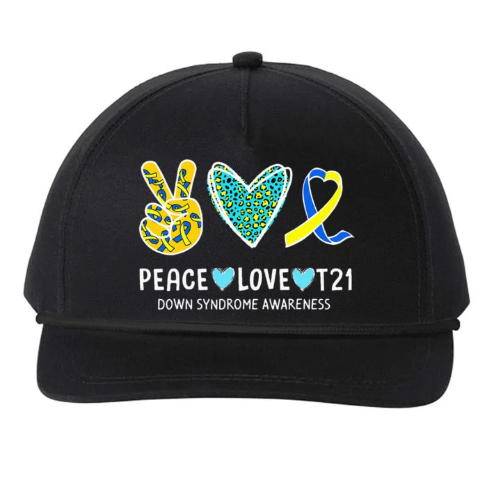 Peace Love Cure Blue & Yellow Ribbon Down Syndrome Awareness Snapback Five-Panel Rope Hat