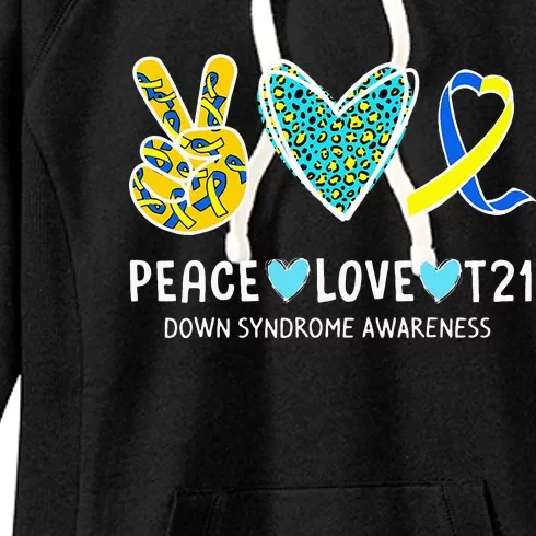 Peace Love Cure Blue & Yellow Ribbon Down Syndrome Awareness Women's Fleece Hoodie