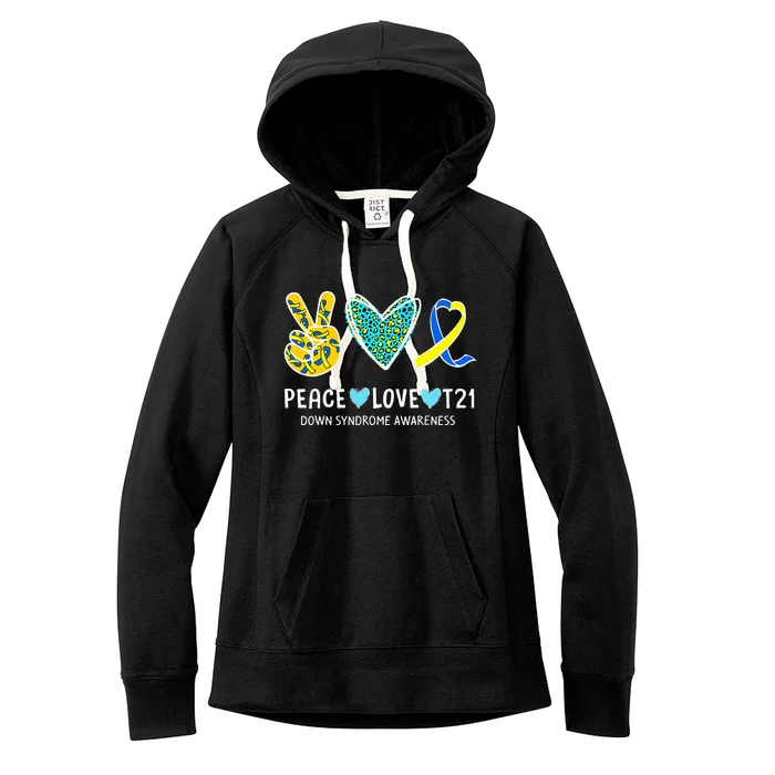 Peace Love Cure Blue & Yellow Ribbon Down Syndrome Awareness Women's Fleece Hoodie