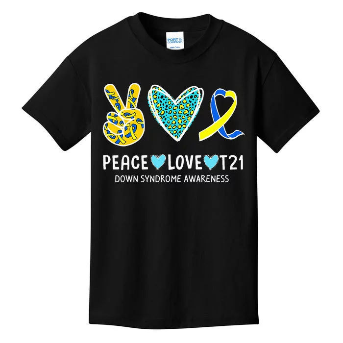 Peace Love Cure Blue & Yellow Ribbon Down Syndrome Awareness Kids T-Shirt