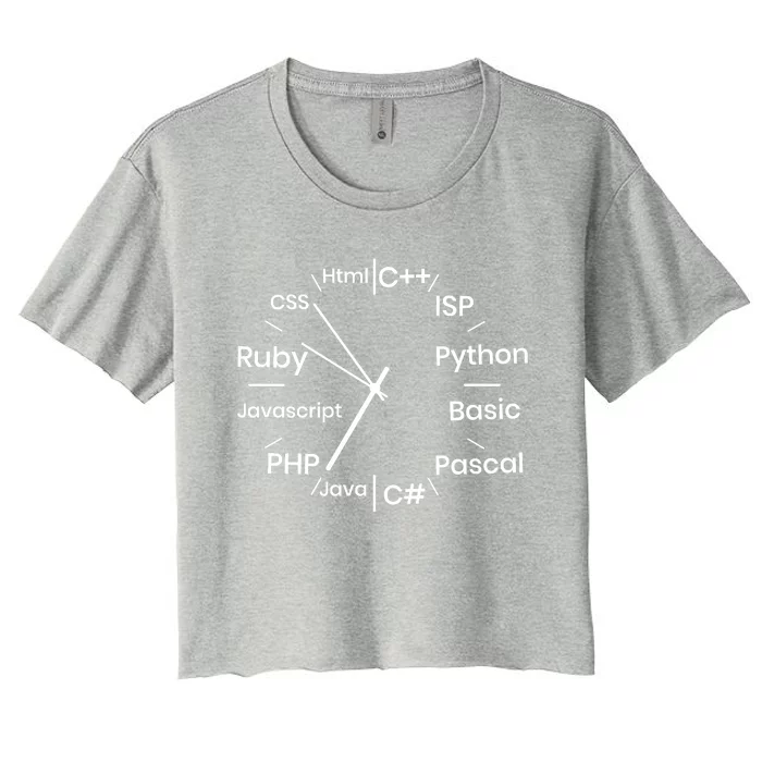 Programming Language Clock Computer Phyton Java Ruby C++ Women's Crop Top Tee