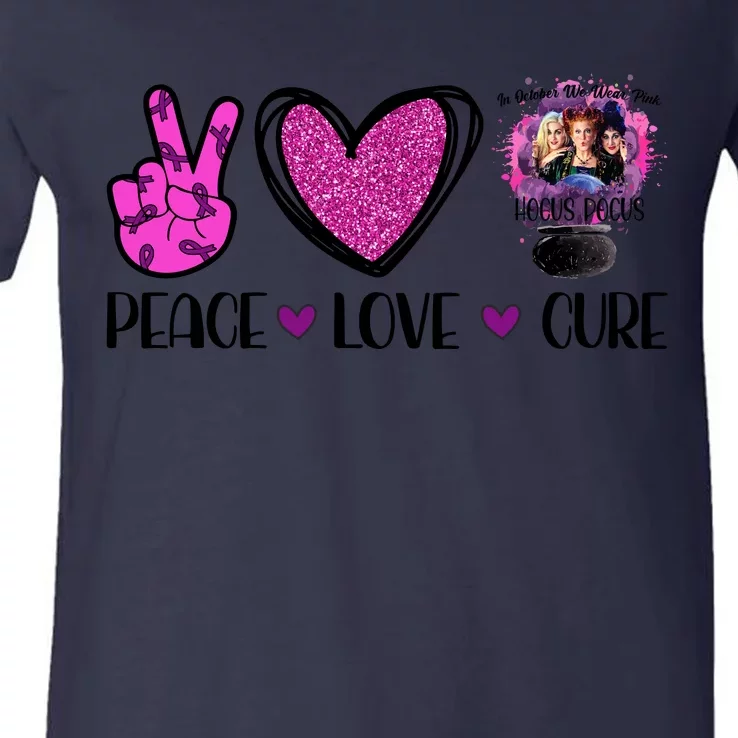 Peace Love Cure Halloween Breast Cancer V-Neck T-Shirt