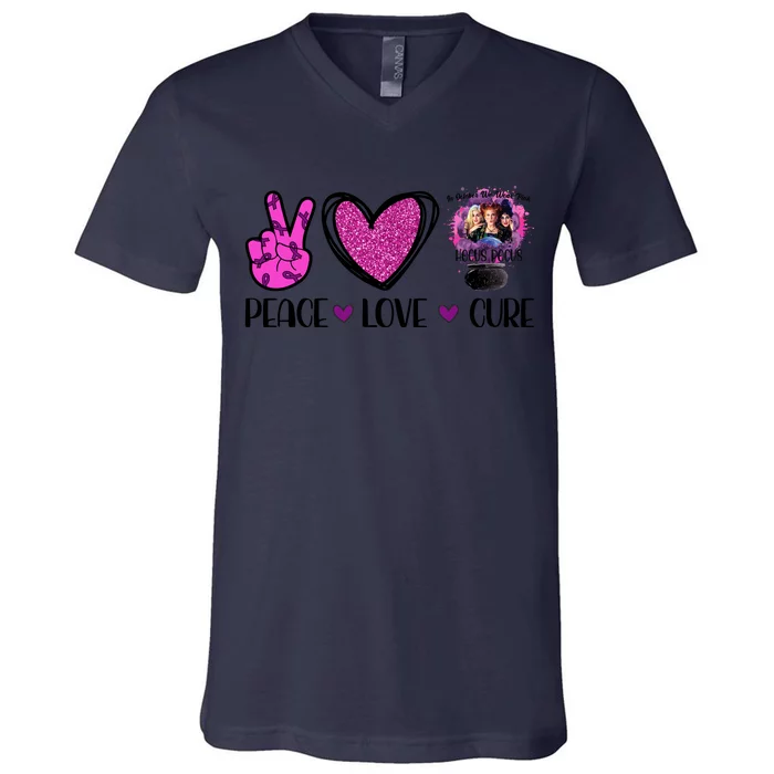 Peace Love Cure Halloween Breast Cancer V-Neck T-Shirt