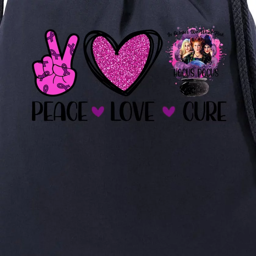 Peace Love Cure Halloween Breast Cancer Drawstring Bag