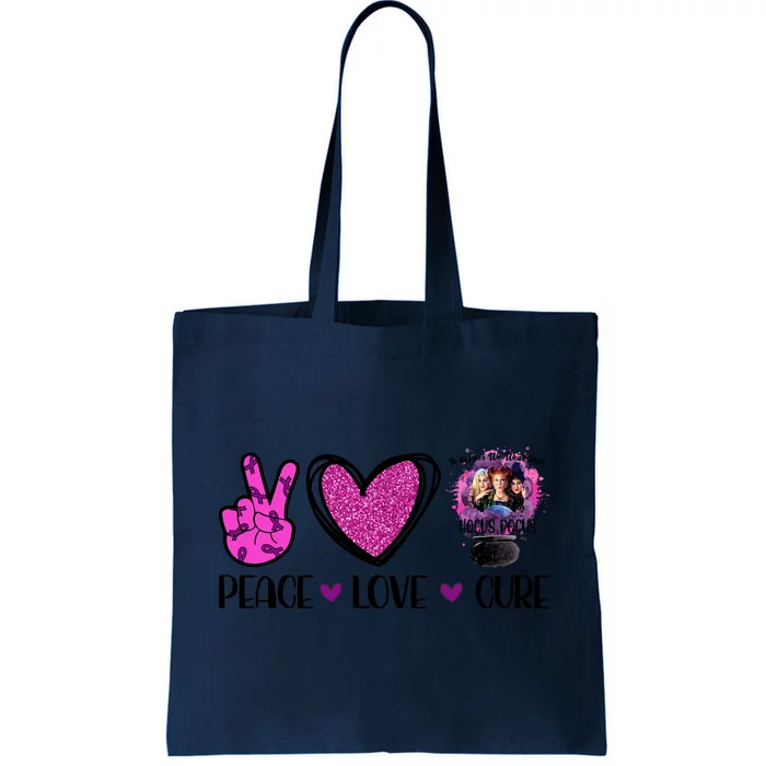 Peace Love Cure Halloween Breast Cancer Tote Bag