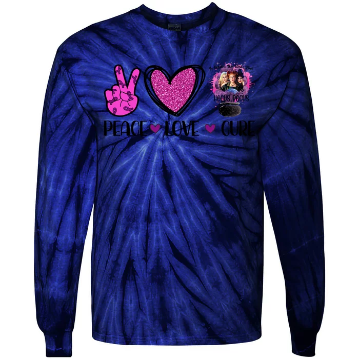 Peace Love Cure Halloween Breast Cancer Tie-Dye Long Sleeve Shirt