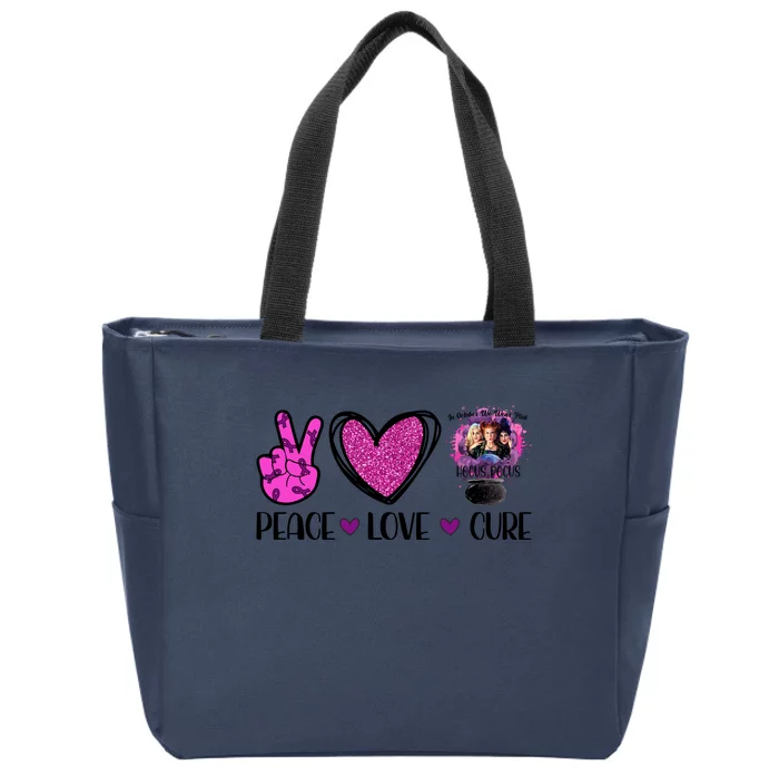 Peace Love Cure Halloween Breast Cancer Zip Tote Bag