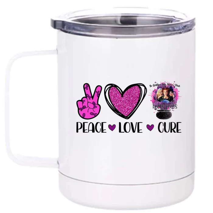 Peace Love Cure Halloween Breast Cancer Front & Back 12oz Stainless Steel Tumbler Cup