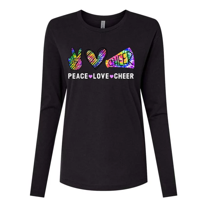 Peace Love Cheer Tie Dye Cheerleading for Cheerleader Cute Womens Cotton Relaxed Long Sleeve T-Shirt