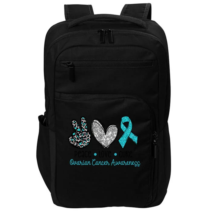 Peace Love Cure Teal Ribon Ovarian Cancer Awareness Warrior Gift Impact Tech Backpack