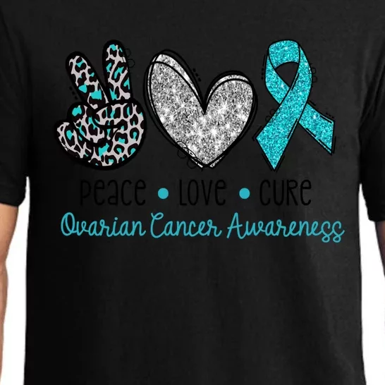 Peace Love Cure Teal Ribon Ovarian Cancer Awareness Warrior Gift Pajama Set