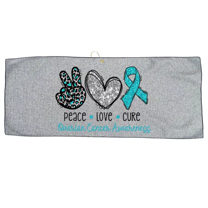 Peace Love Cure Teal Ribon Ovarian Cancer Awareness Warrior Gift Large Microfiber Waffle Golf Towel