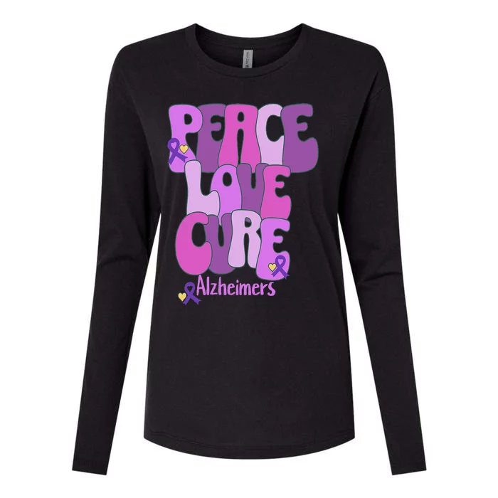 Peace Love Cure Alzheimer's Awareness Purple Ribbon End Alz Womens Cotton Relaxed Long Sleeve T-Shirt